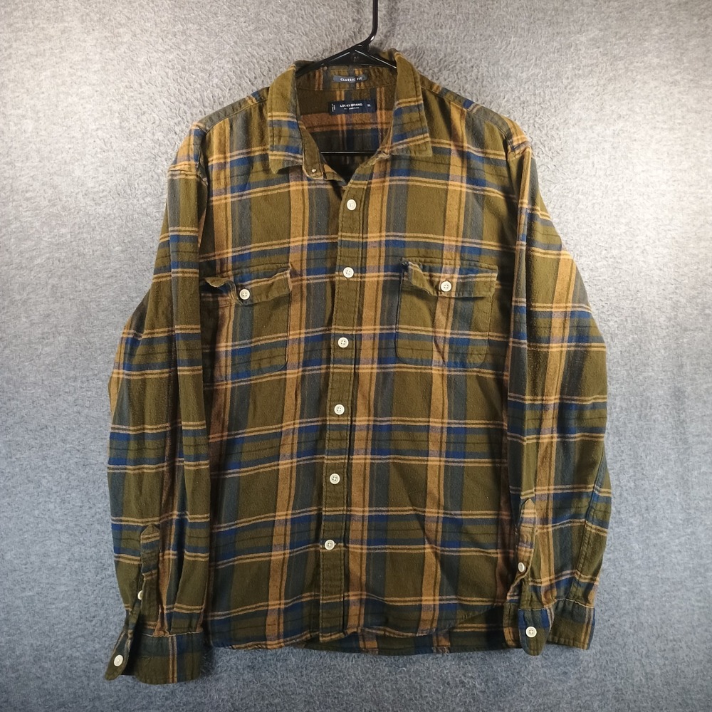 Lucky Brand‎ Classsic Fit Flannel Mens XL Olive Green Long Sleeve Plaid